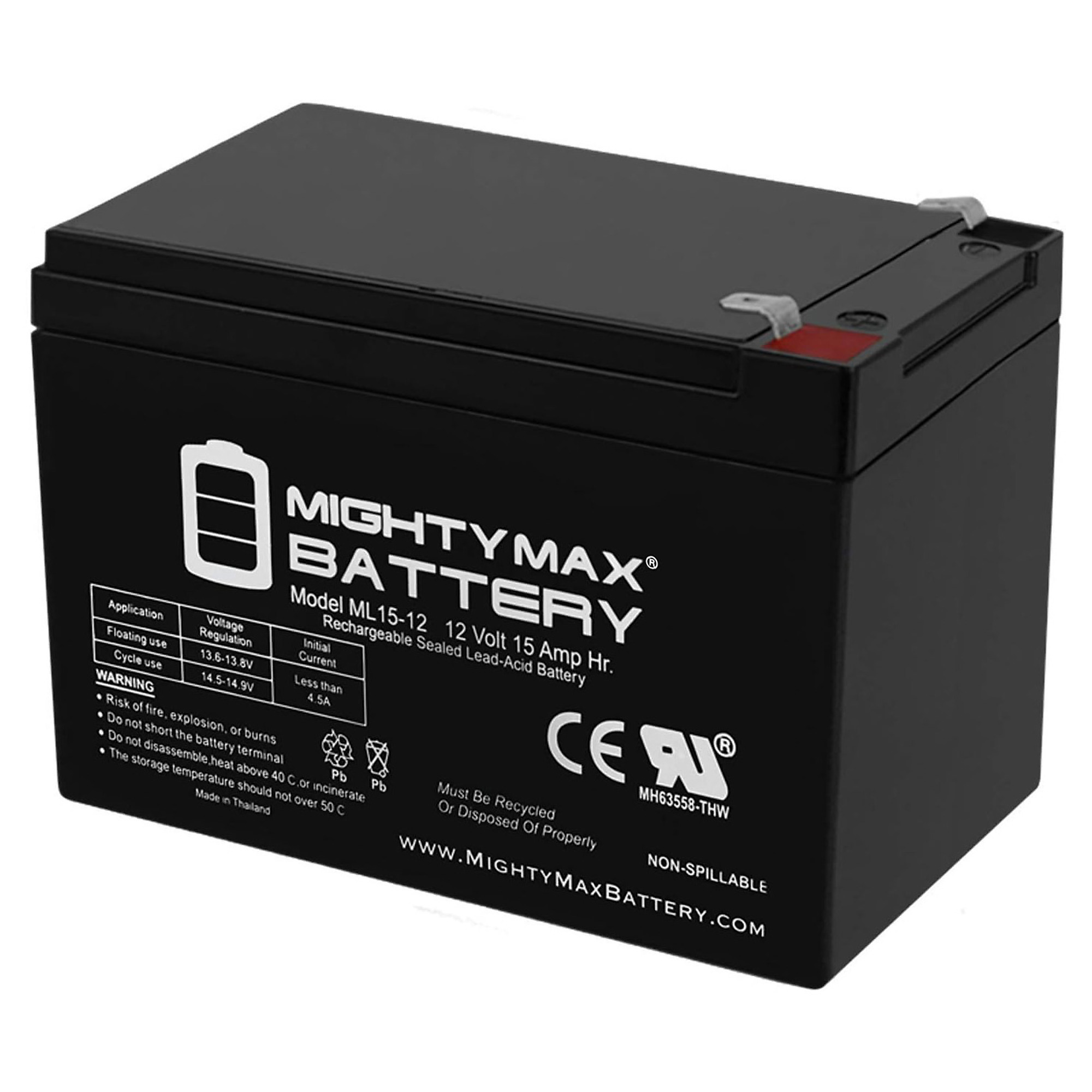 Mighty Max Battery ML15-12 SLA Battery — 12V, 15Ah, AGM, Pack of 3, Model# MAX3425884